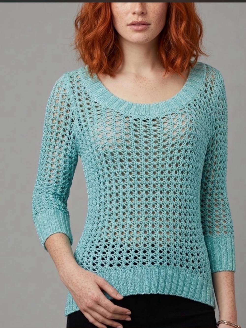 Rue21 Light Aqua Blue Open Knit Sweater M | Metallic Shimmer Beach Coverup Top
